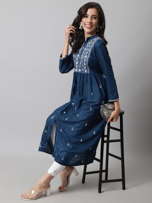 VredeVogel 9351 Heavy Rayon A line Embroidery Kurti Collection